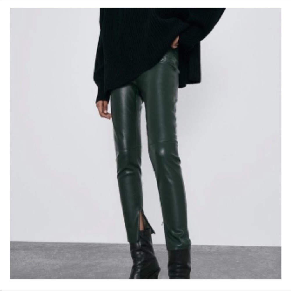Dark green faux leather leggings